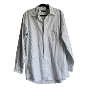 Men's Lands' End Striped Button Down Shirt Size 16 1/2-35 White/Green